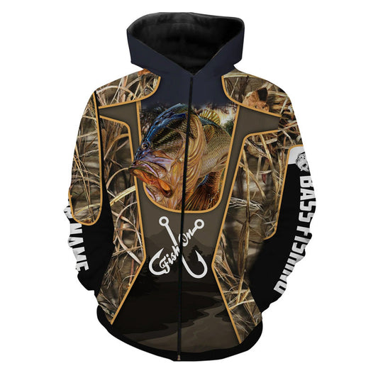 Personalized Fish on bass fishing full printing fishing shirt A2 Zip up hoodie