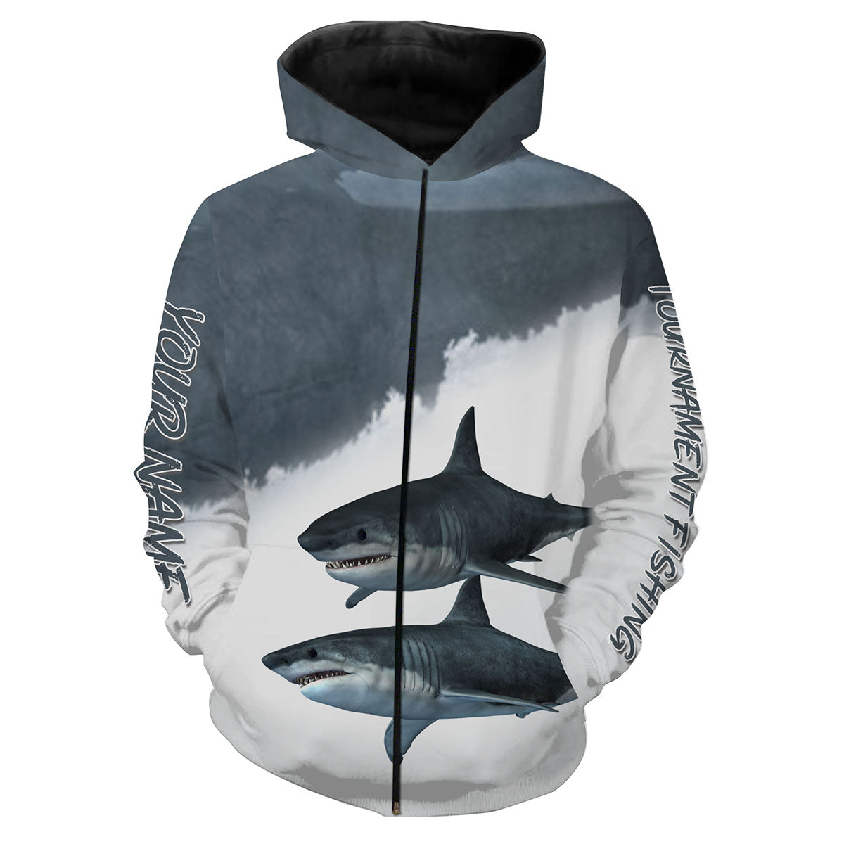 Shark tournament fishing customize name all over print shirts personalized gift FSA44 Zip up hoodie