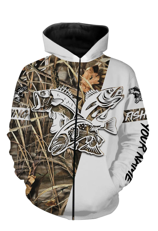 Personalized trout bass walleye fishing tattoo full printing shirt and hoodie - TATS10 Zip up hoodie