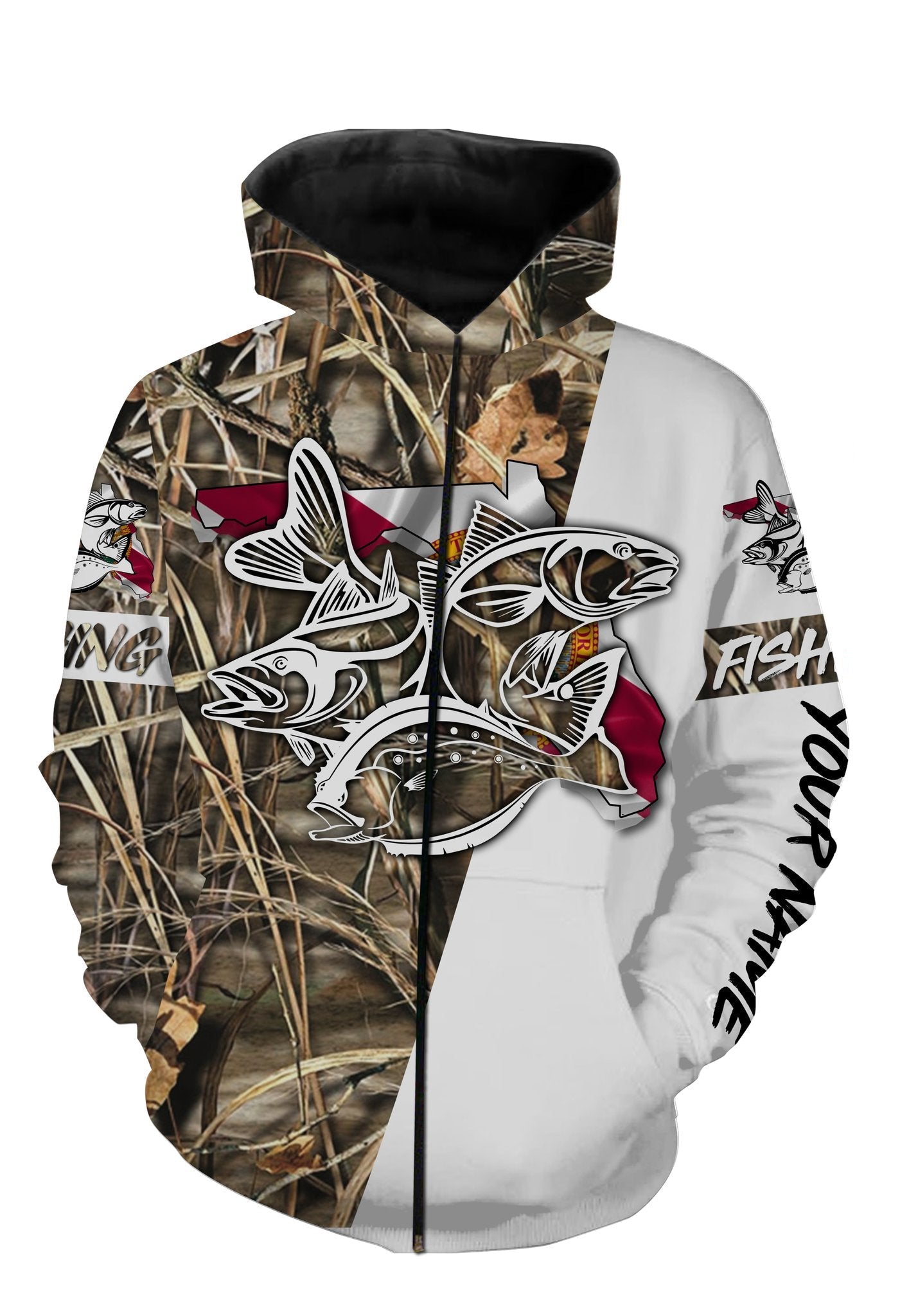 Personalized snook redfish flounder fishing camo Florida full printing shirts Zip up hoodie