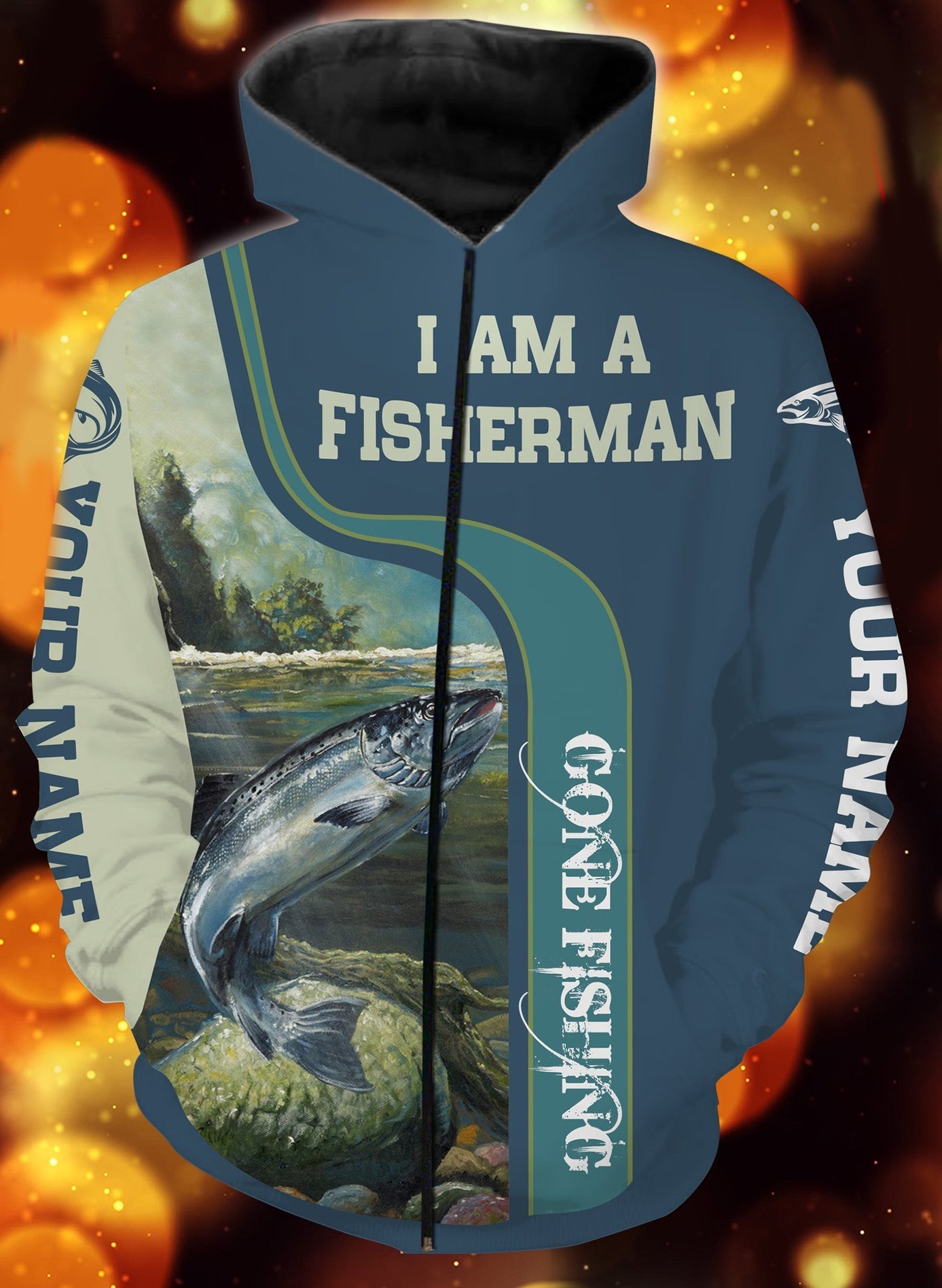 I am a fisher man salmon fishing full printing shirt and hoodie - TATS50 Zip up hoodie