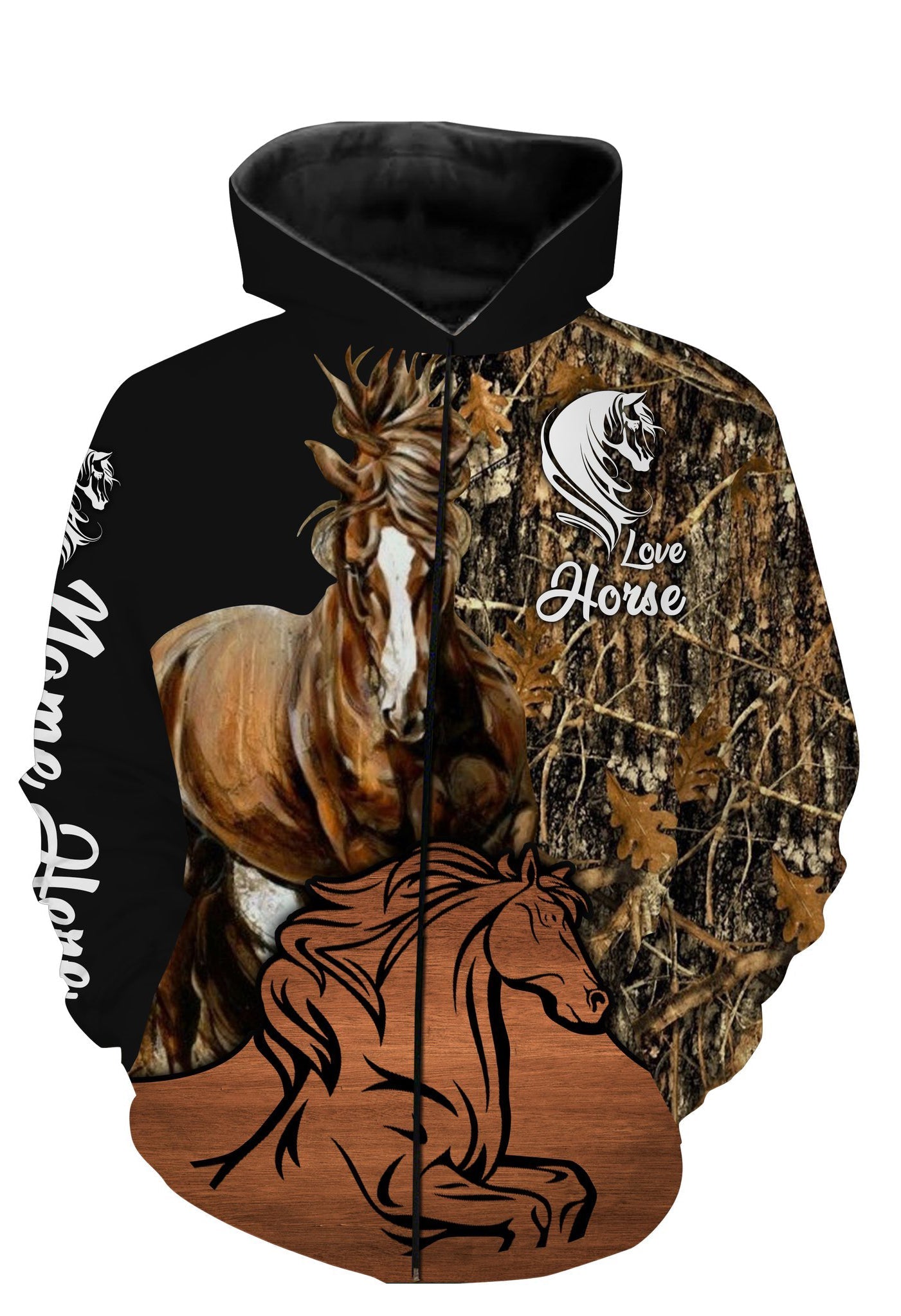 Personalized love horse full printing shirt Zip up hoodie