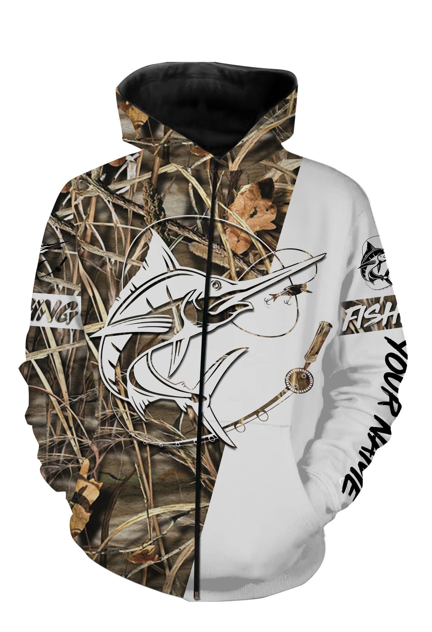 Swordfish personalized fishing tattoo full printing shirt Zip up hoodie