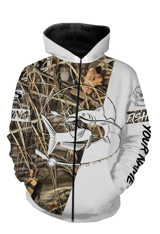 Personalized catfish fishing tattoo full printing shirt Zip up hoodie