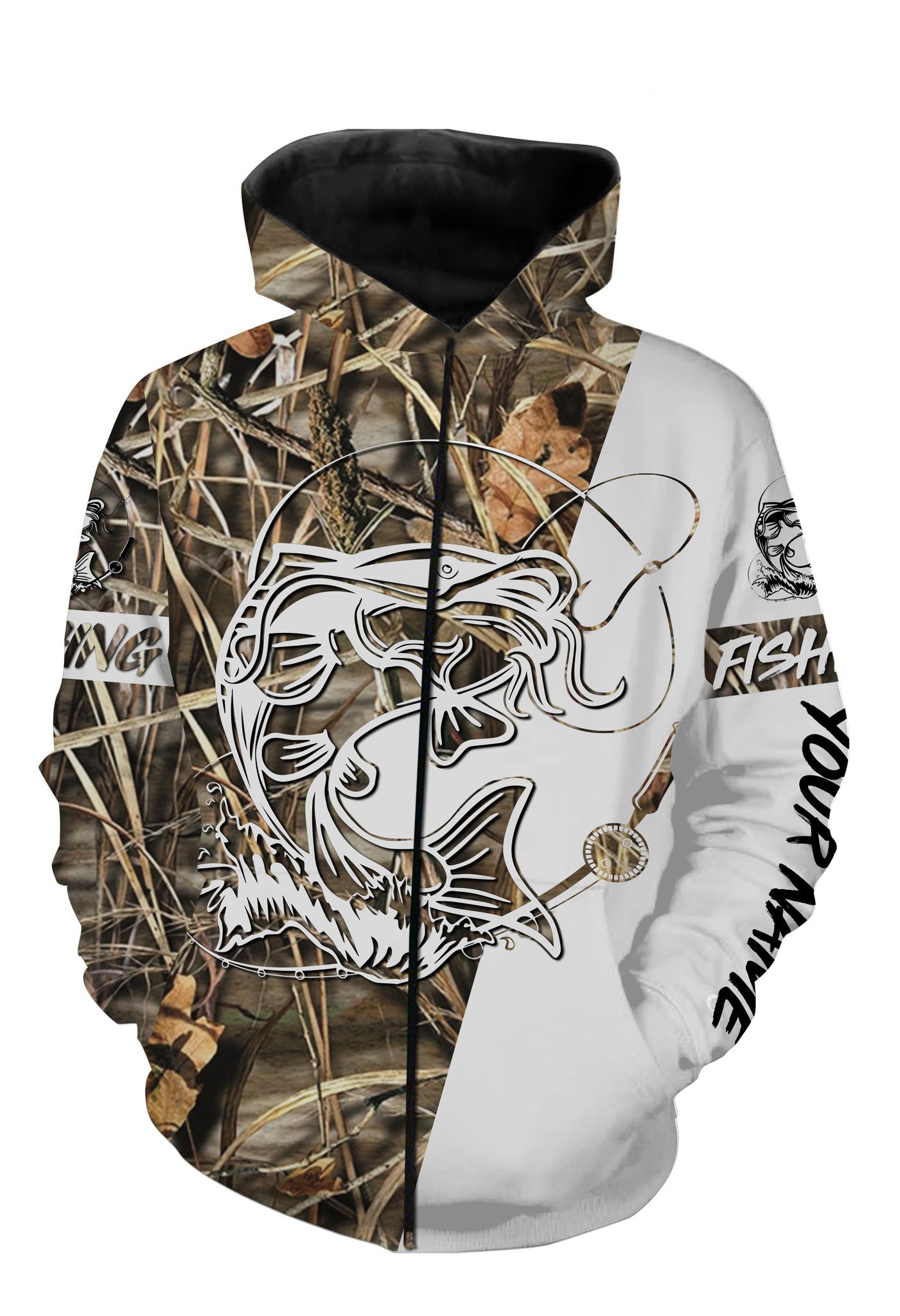 Personalized catfish fishing tattoo full printing shirt Zip up hoodie