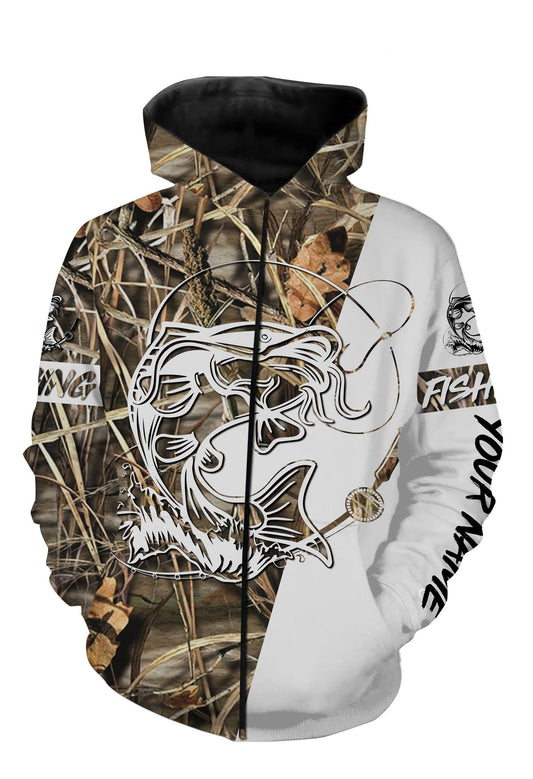 Personalized catfish fishing tattoo full printing shirt Zip up hoodie