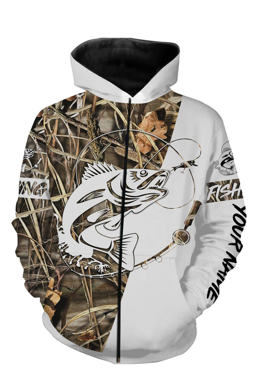 Personalized walleye fishing tattoo full printing shirt Zip up hoodie