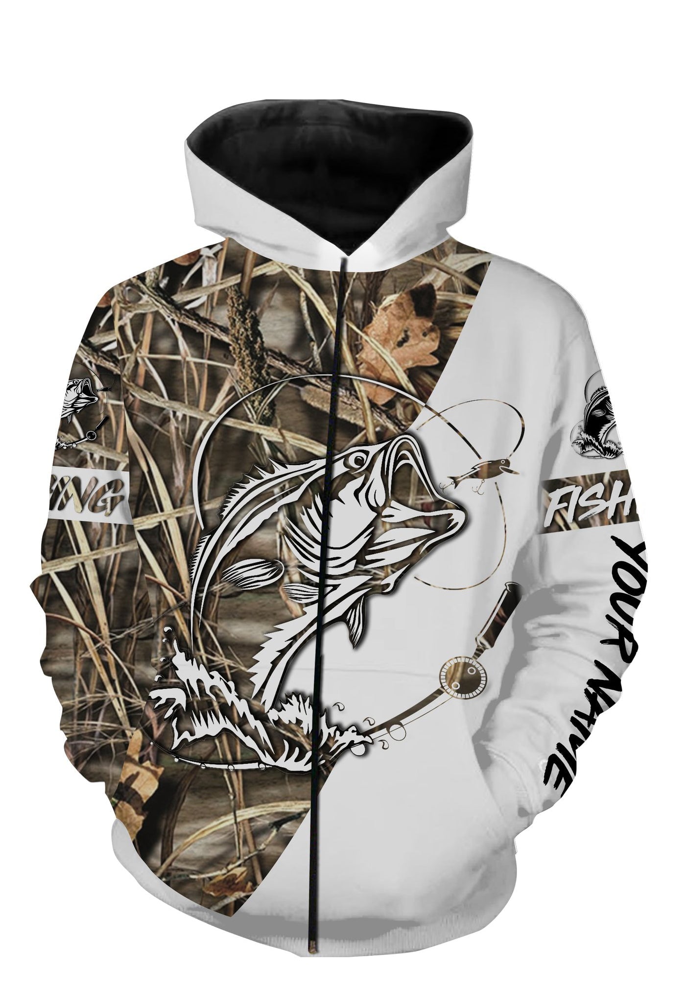 Custom camo bass fishing shirts all over printed T-shirt Zip up hoodie