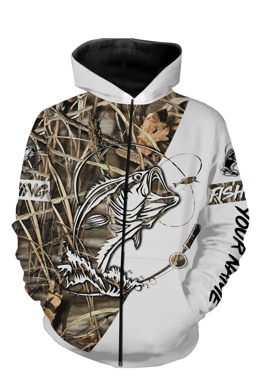 Custom camo bass fishing shirts all over printed T-shirt Zip up hoodie