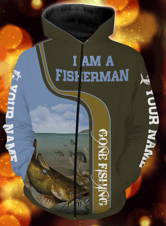 I am a fisher man flathead catfish fishing full printing shirt and hoodie - TATS31 Zip up hoodie