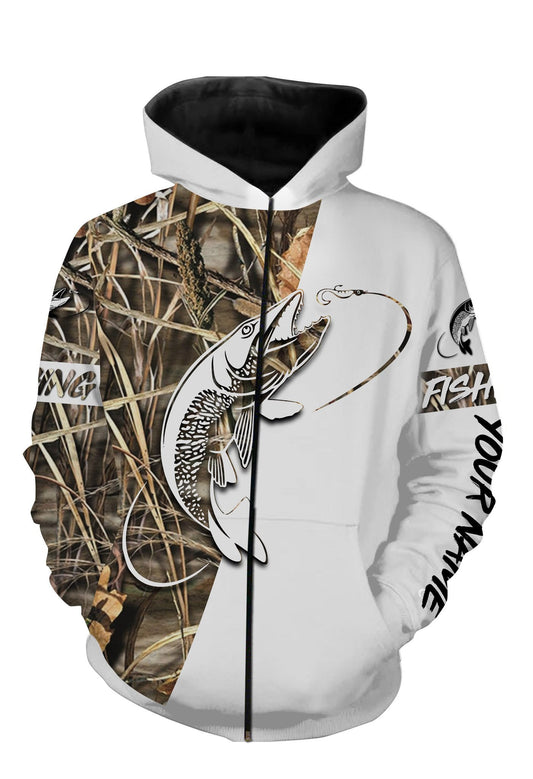 Musky personalized fishing shirts tattoo full printing shirt Zip up hoodie