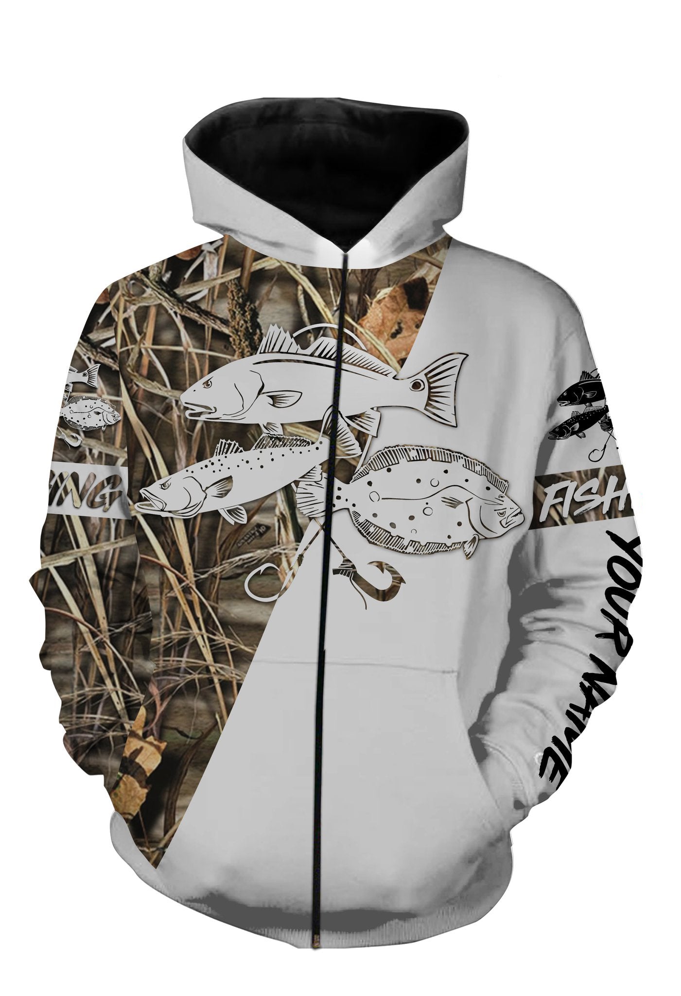 Redfish trout flounder fishing shirts saltwater personalized fishing apparel shirts PQB13 Zip up hoodie