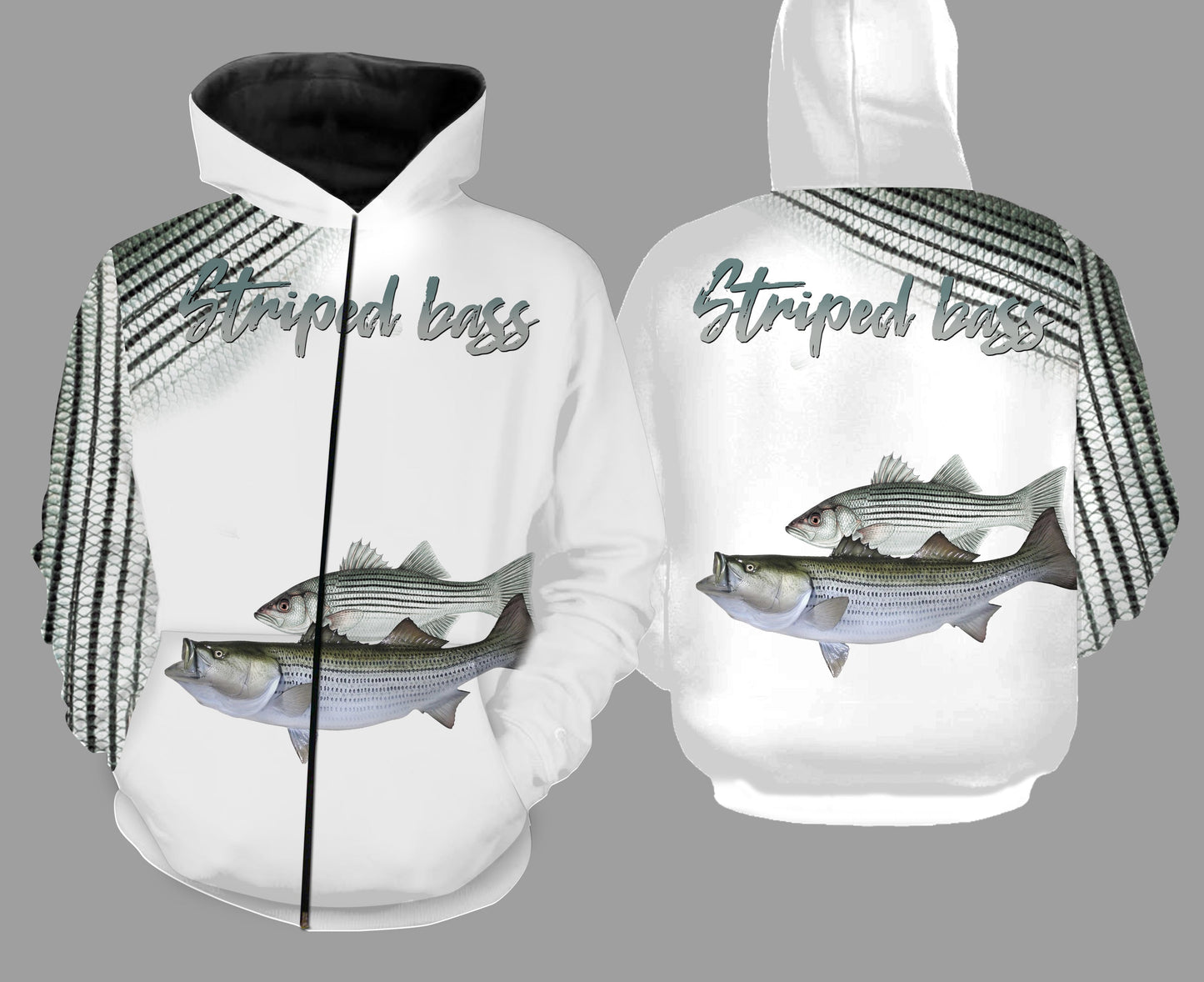 Striped bass fishing full printing Zip up hoodie