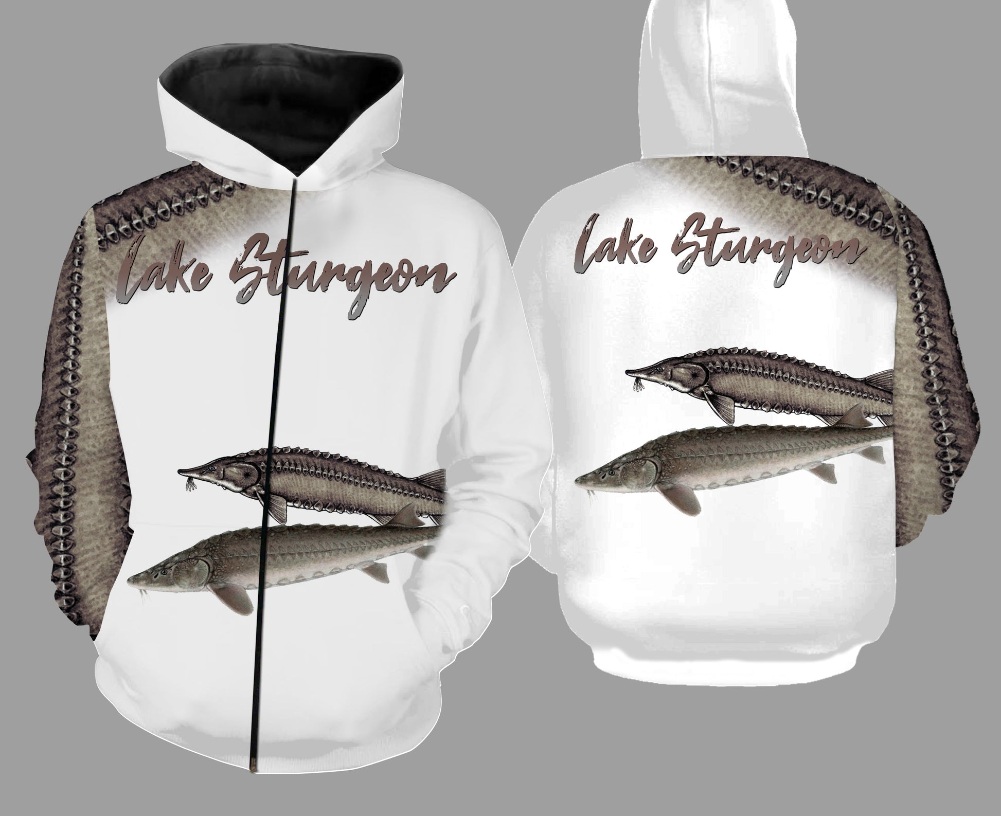 Lake sturgeon fishing full printing Zip up hoodie