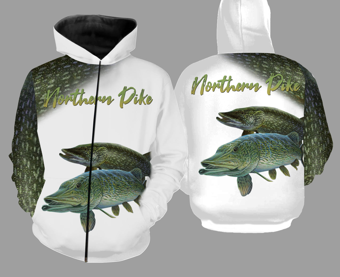 Northern pike fishing full printing Zip up hoodie