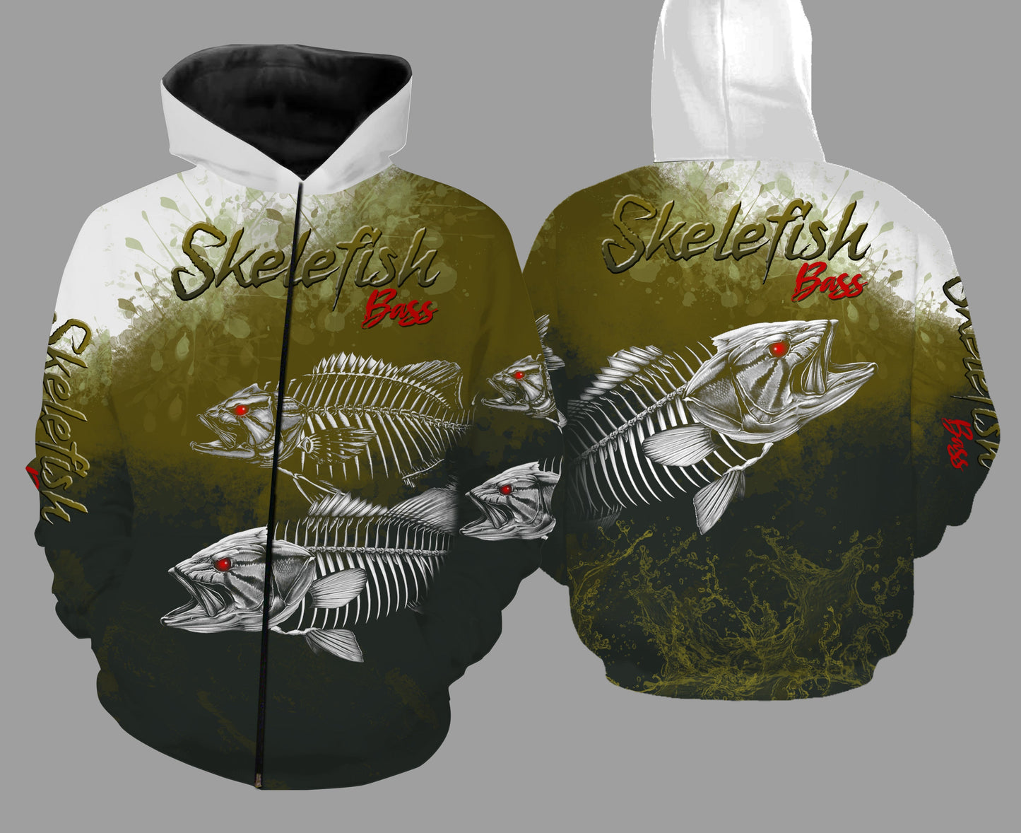 Bass skeleton fishing full printing Zip up hoodie