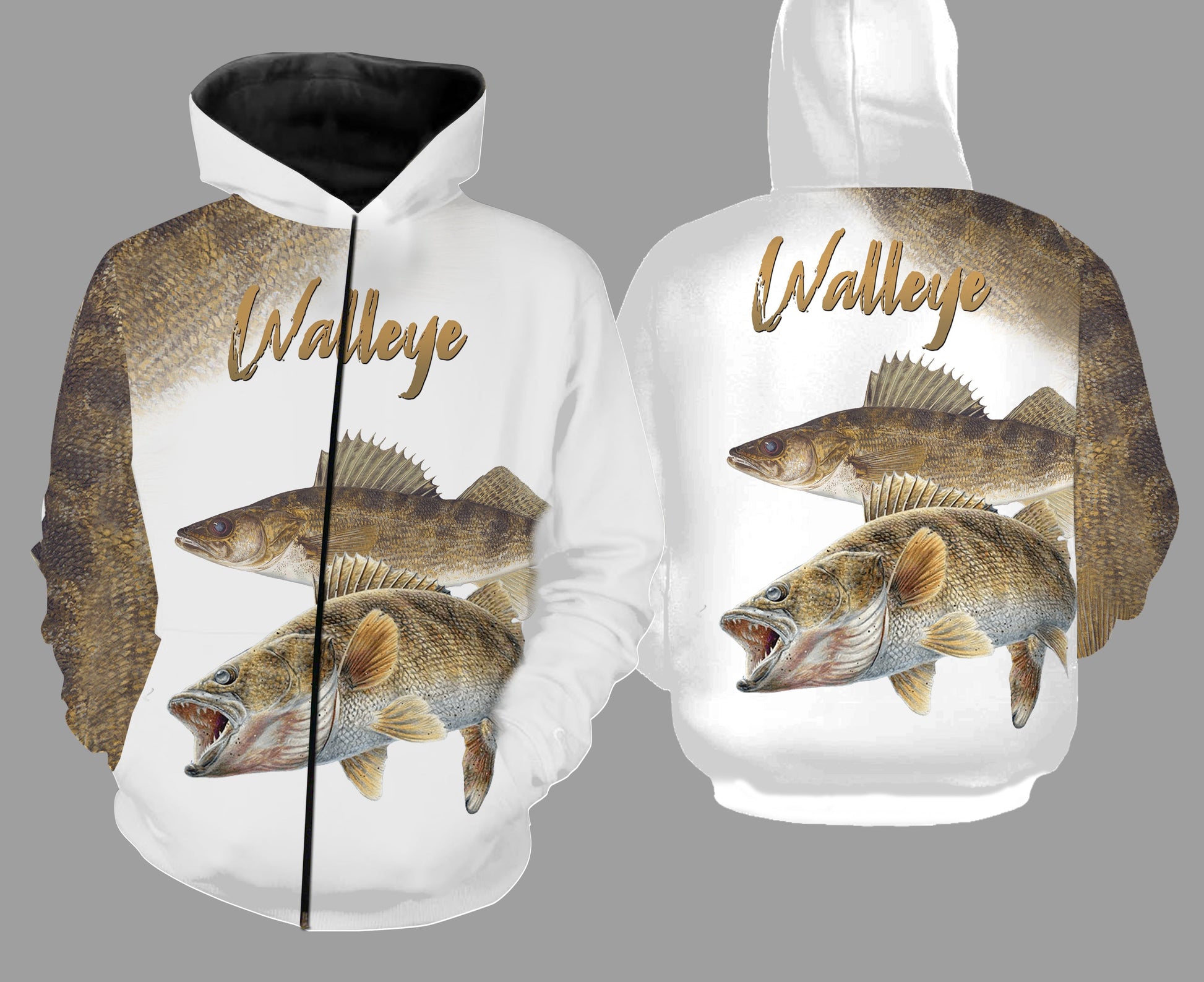 Walleye fishing full printing Zip up hoodie