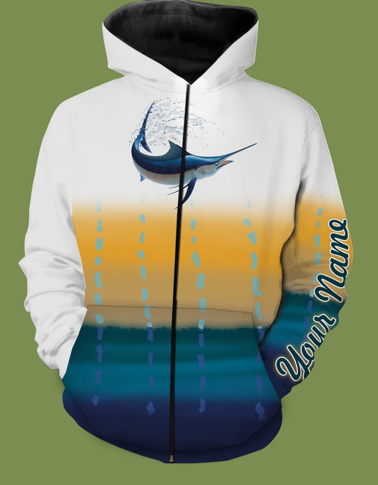 Marlin fishing shirts saltwater personalized custom fishing apparel shirts PQB11 Zip up hoodie