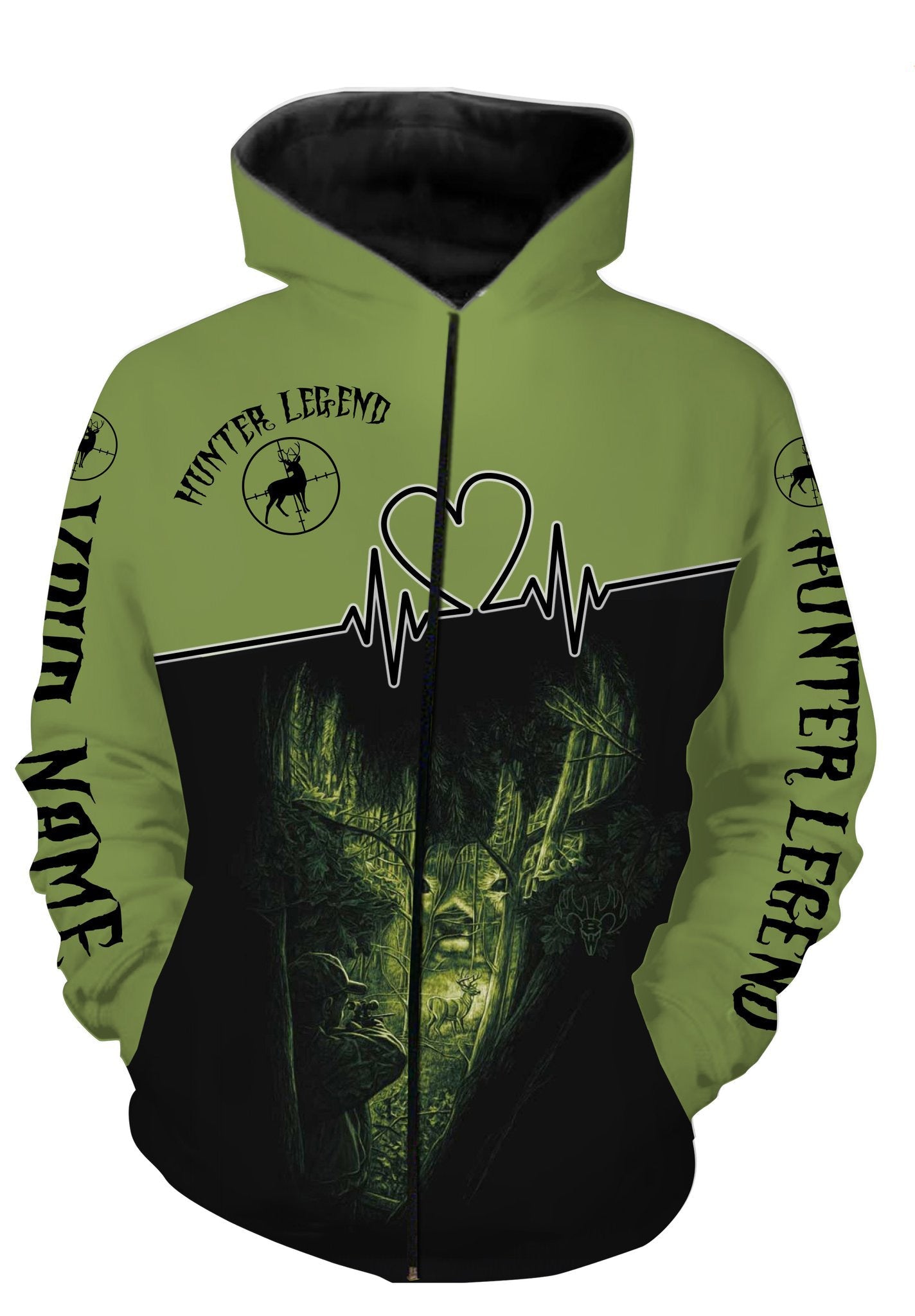 Personalized deer hunter legend full printing shirt and hoodie - TATS17 Zip up hoodie