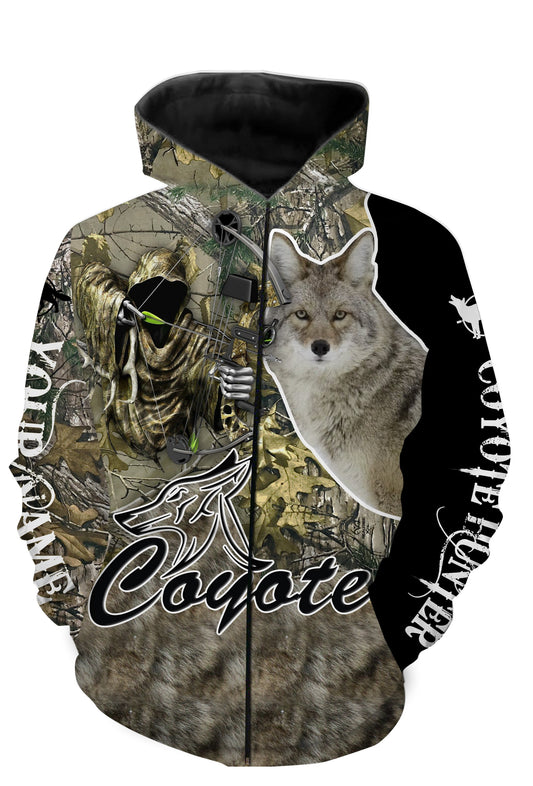 Coyote camo hunter customized name full printing personalized shirt Zip up hoodie