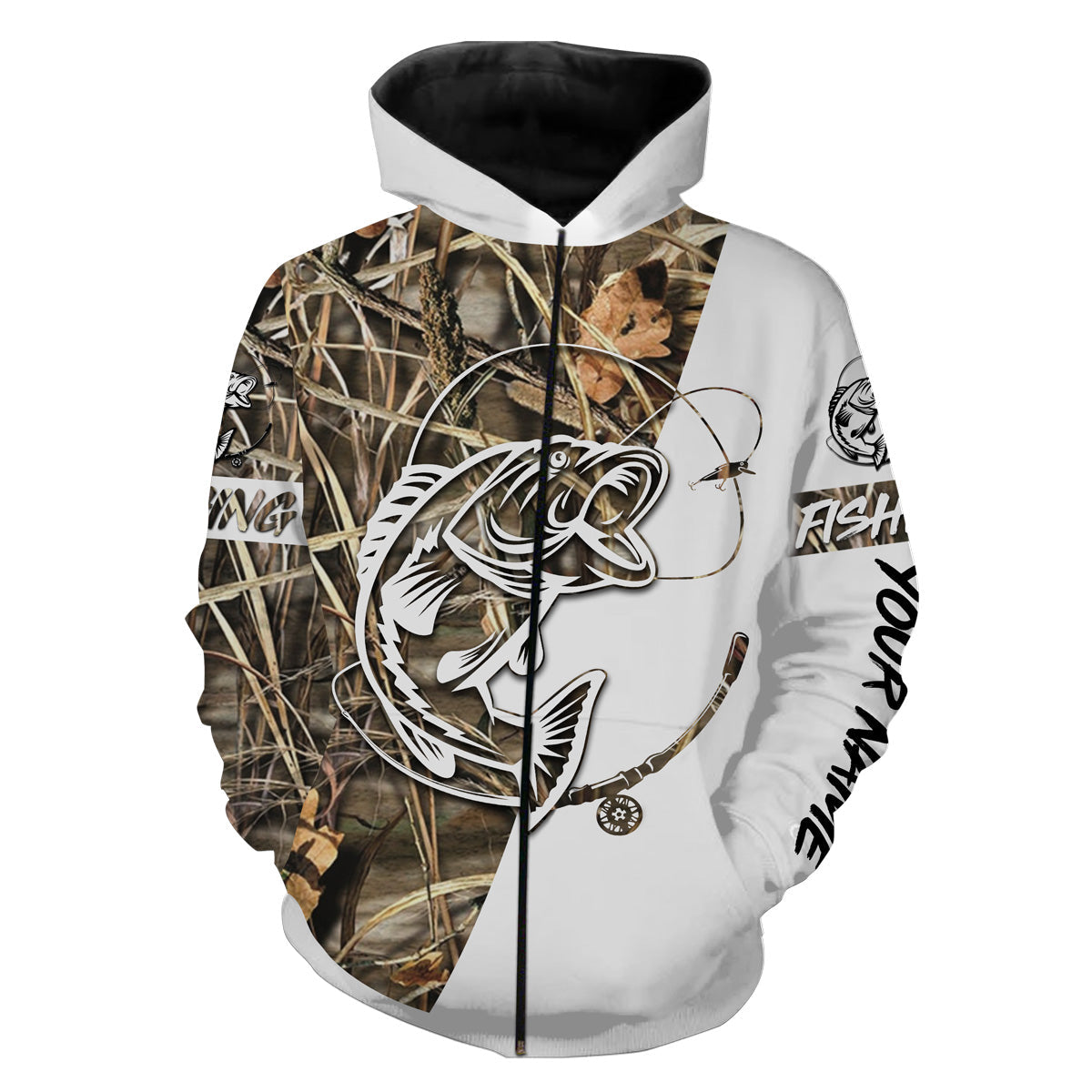 Personalized largemouth bass fishing tattoo full printing shirt Zip up hoodie