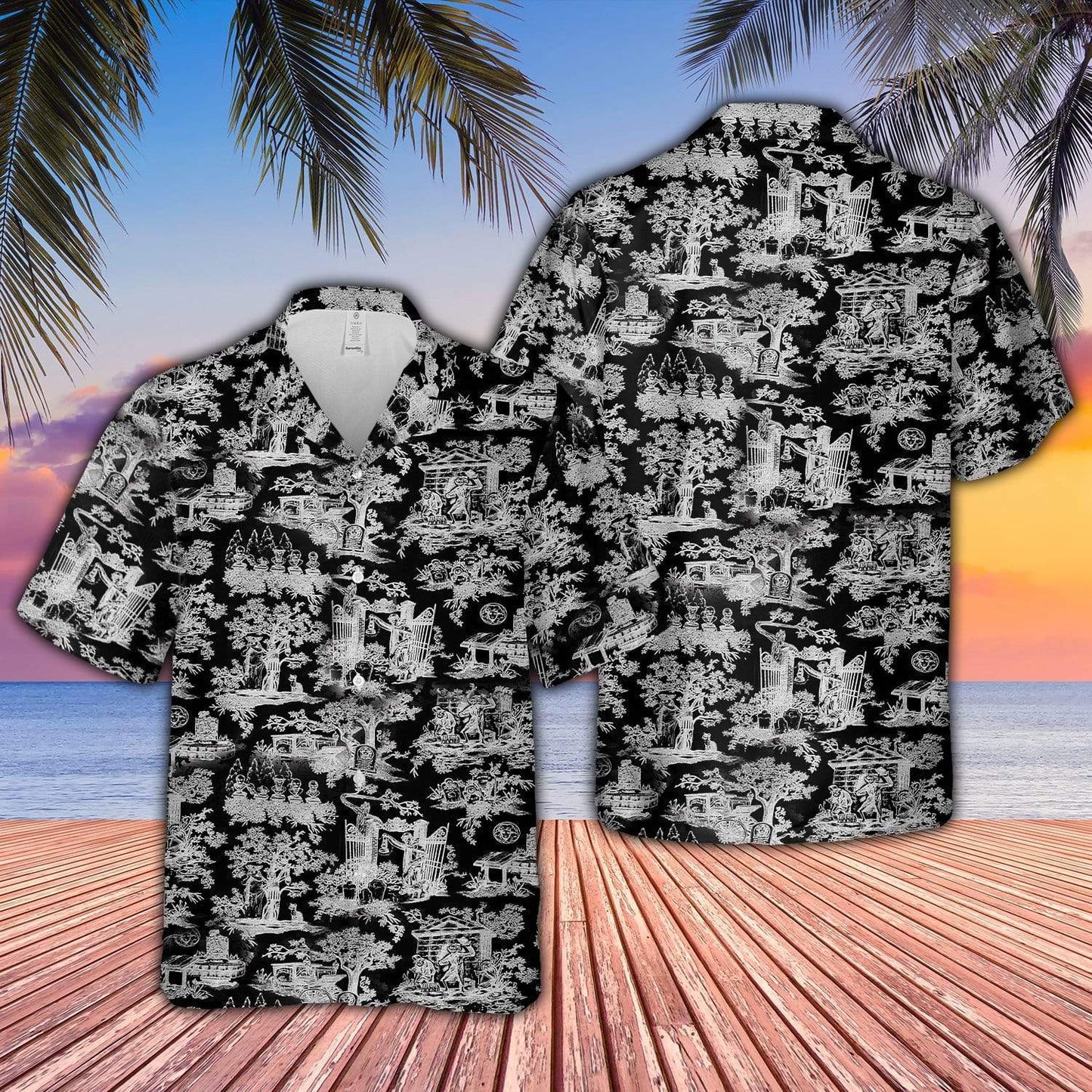 B&amp;amp;W Haunted Mansion Hawaiian Aloha Shirts