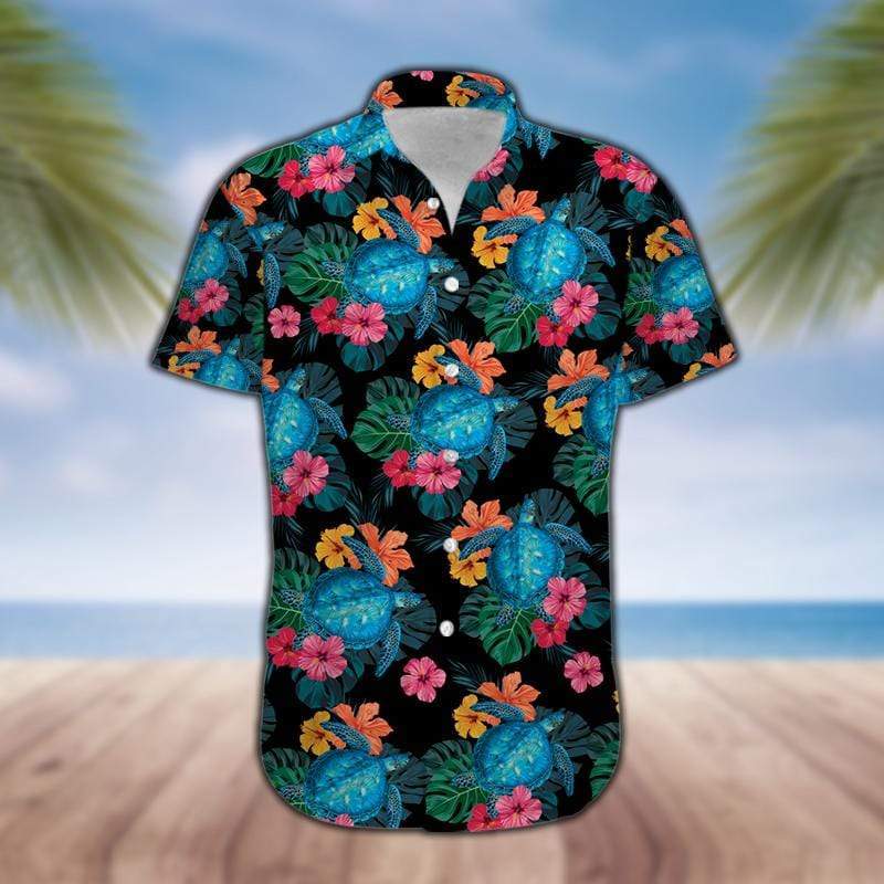 Turtles Hibiscus Tropical Hawaiian Aloha Shirts 