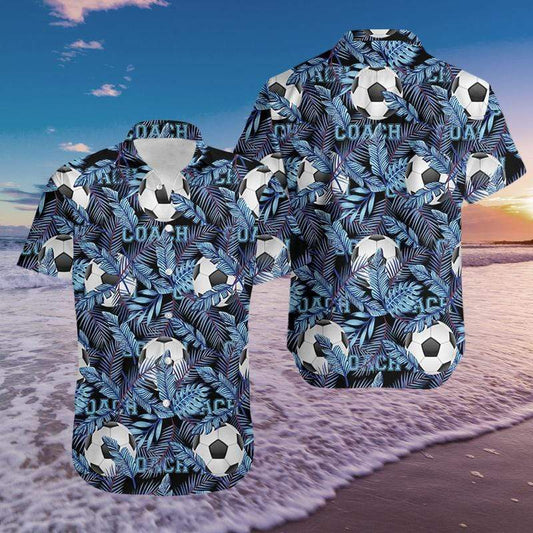 Soccer Coach Blue Hawaiian Aloha Shirts #159l