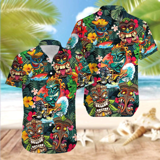 Hawaiian Aloha Shirts Aloha Tiki Awesome #605KV