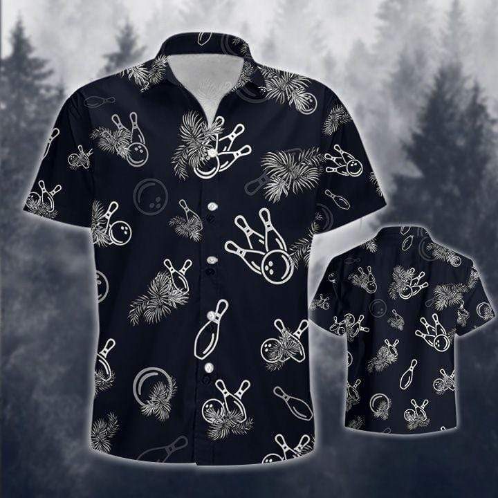 Black Bowling Simple Tropical Unisex Hawaiian Aloha Shirts