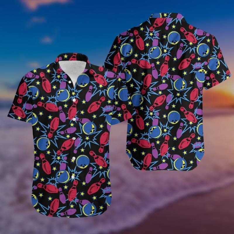 Bowling Strike Ball And Pin Unisex Hawaiian Aloha Shirts