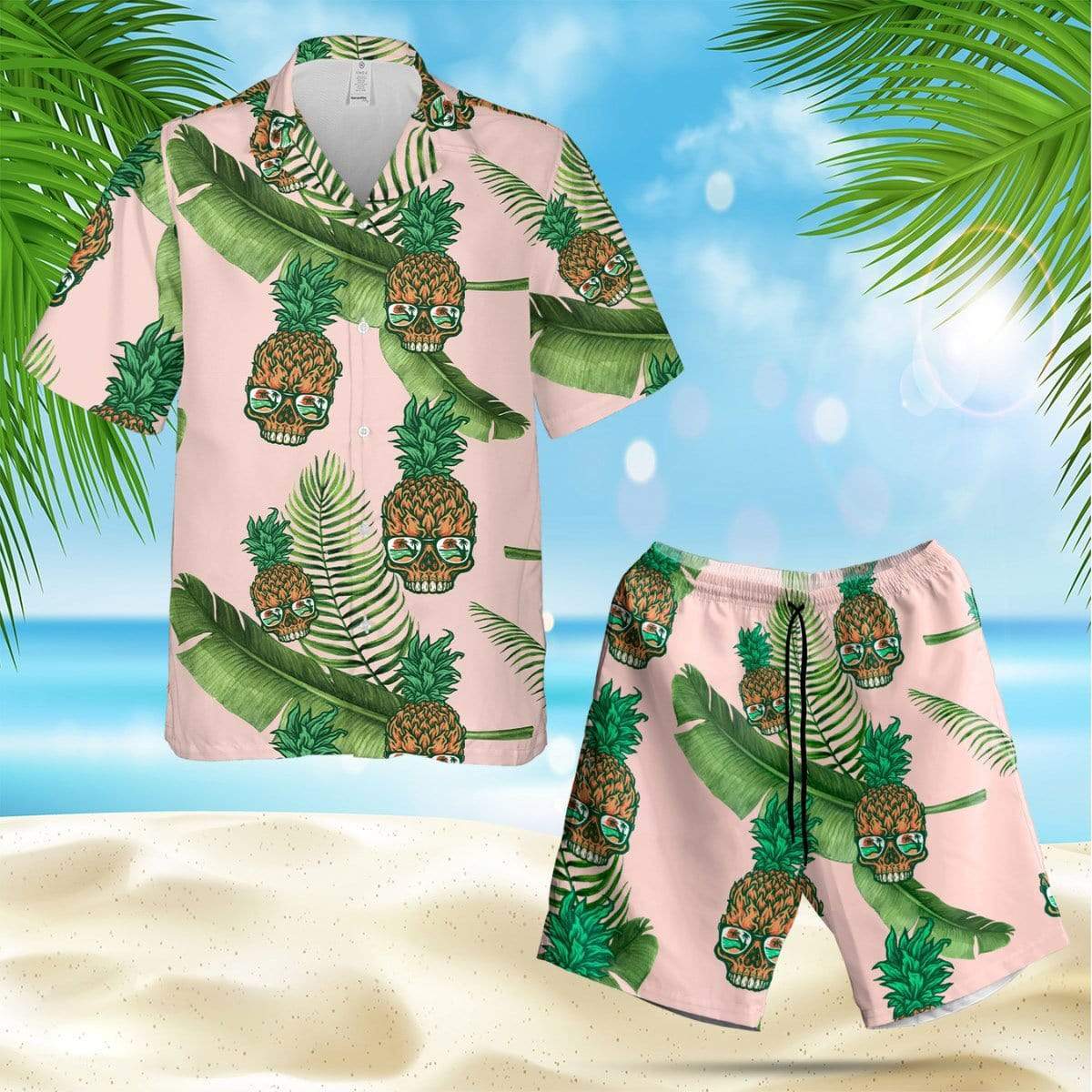 Palm Tree With Skull Pineapple Hawaiian Shirts Or Shorts #H