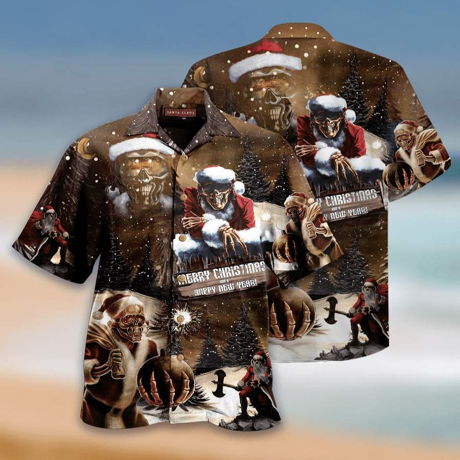 Hawaiian Aloha Shirts Skull Santa Claus Merry Christmas And Happy New Year