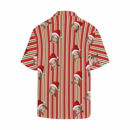 Custom Face Christmas Stripe Men's Hawaiian Shirt