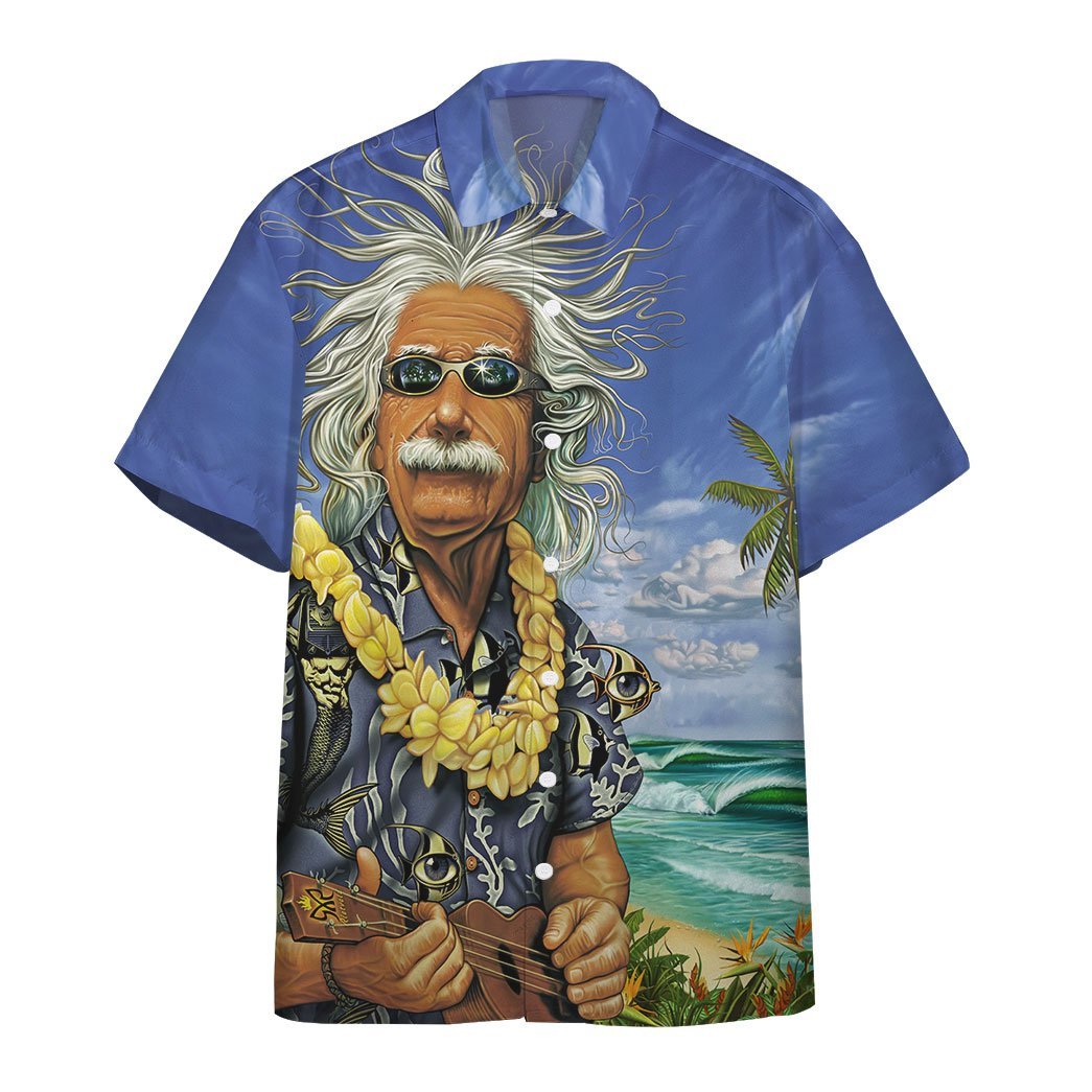  3D Albert Einstein Chilling On The Beach Custom Hawaii Shirt