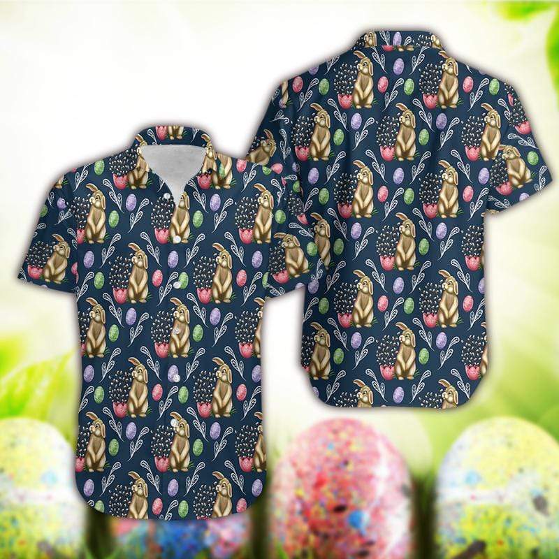 Hawaiian Aloha Shirts Happy Easter Day Bunny Pattern 1103DH