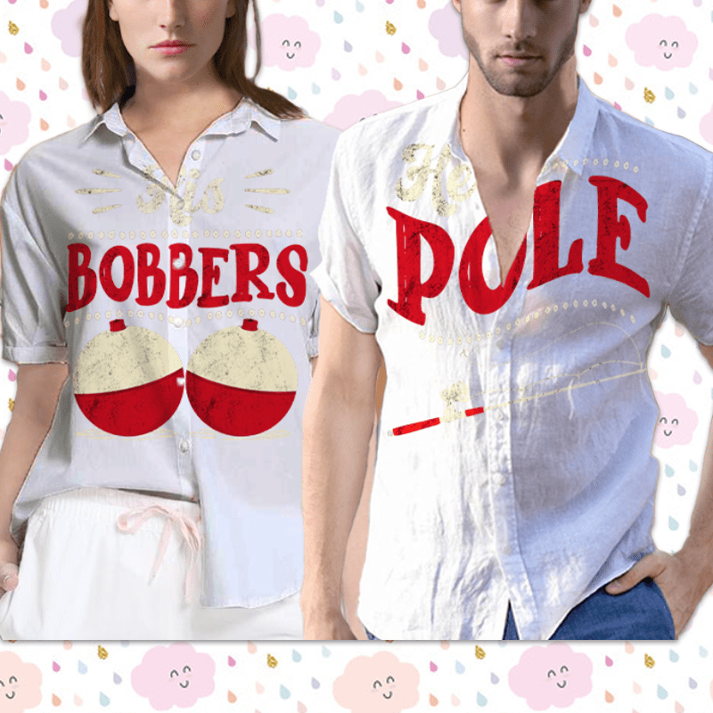 His Bobbers/ Her Pole Fishing Couple Unisex Hawaiian Shirts #Dh