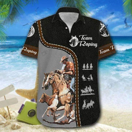 Amazing Team Roping Black Leather Pattern Unisex Hawaiian Shirts - Beach Shorts