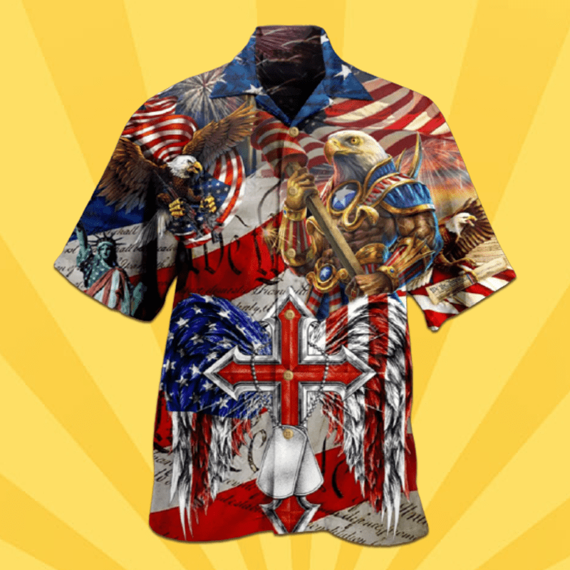 American Flag Combatant Eagle Unisex Hawaiian Aloha Shirt #V