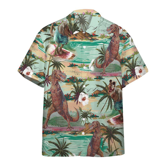  3D Dinosaurs Surfing Hawaiian Custom Short Sleeve Shirts