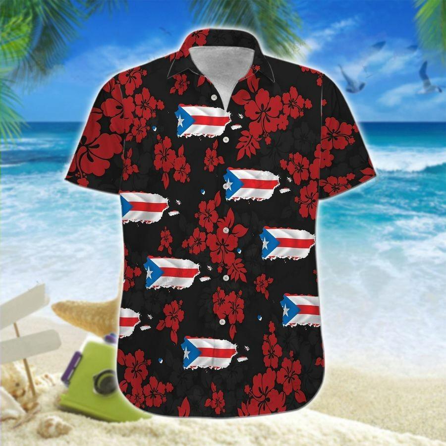 Hawaiian Aloha Shirts Puerto Rico Map Flowers