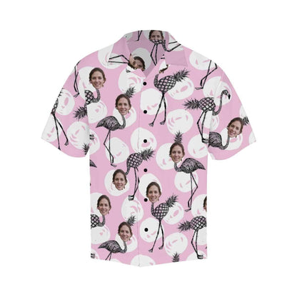 Custom Face Funny Flamingo Men's All Over Print Hawaiian Shirt