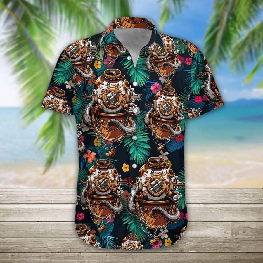 3D Scuba Diving Helmet Hawaii Shirt