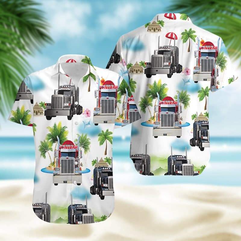 Gift For Dad Father's Day Simple Truck White Hawaiian Aloha Shirts 13-1