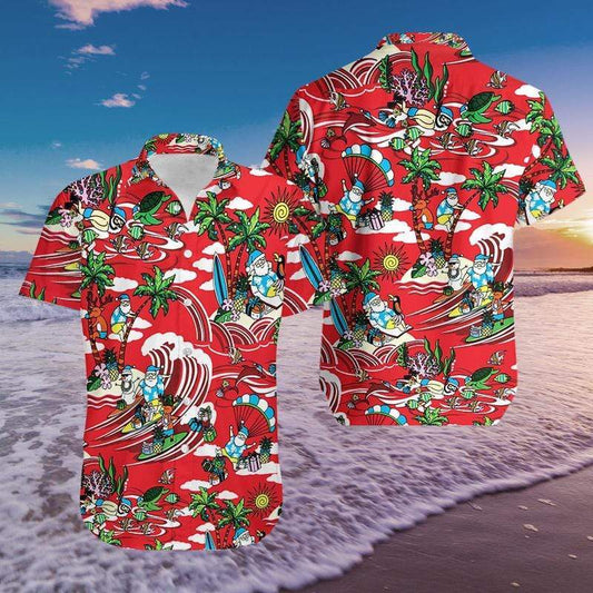 Funny Santa Claus Surfing Red Hawaiian Shirts #2111l