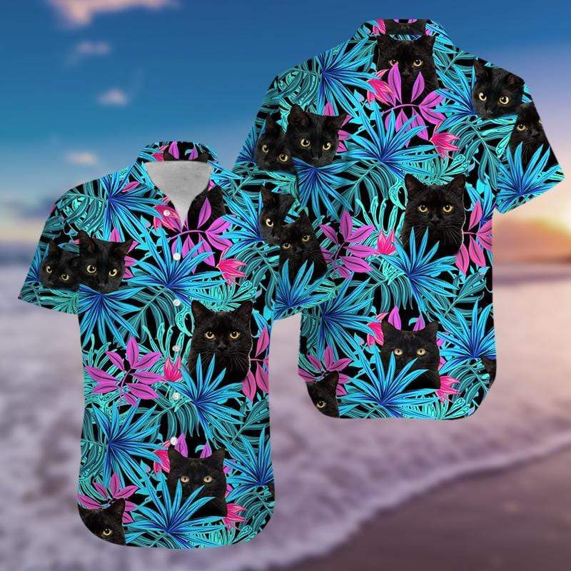 Tropical Black Cat Hawaiian Aloha Shirts