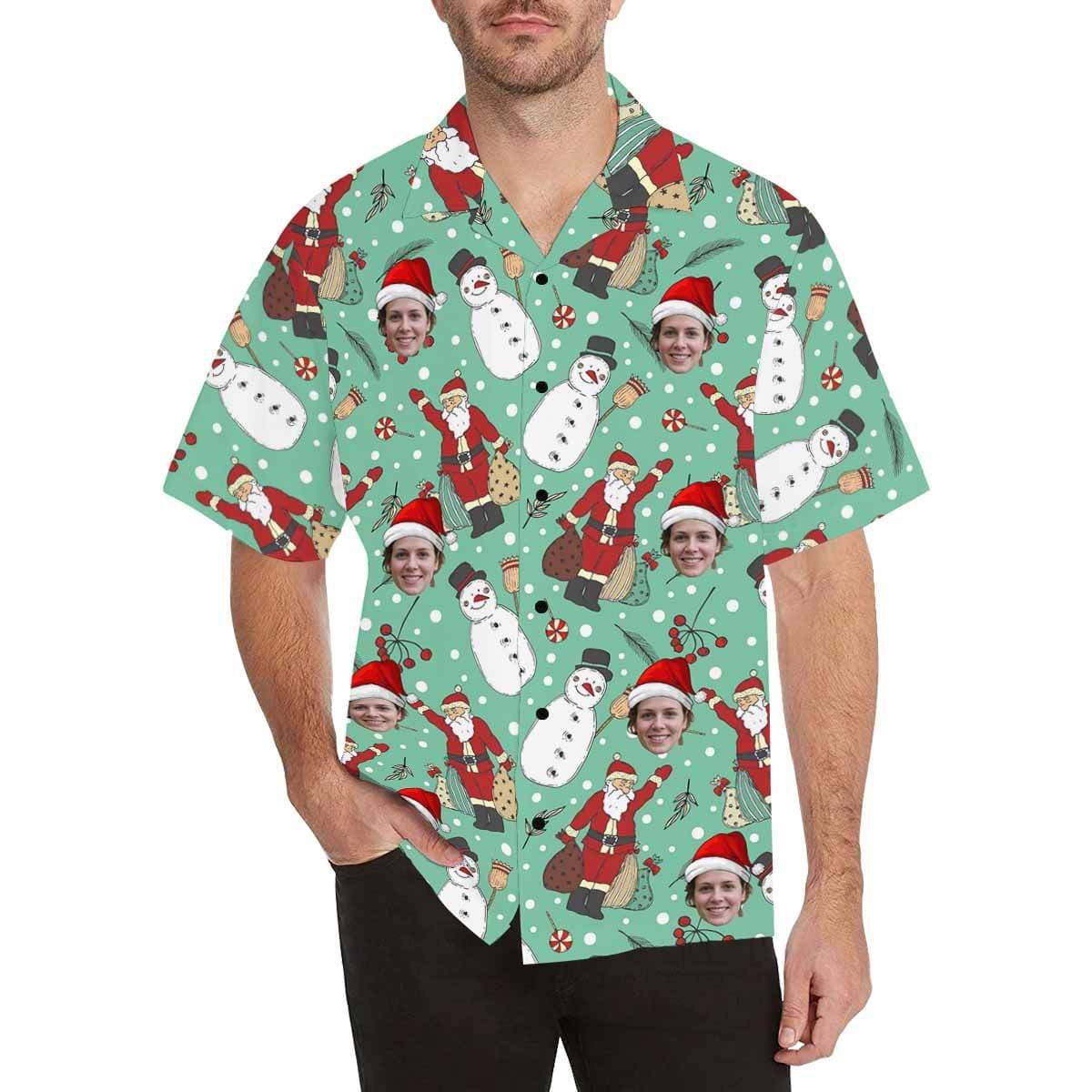 Custom Face Christmas Snowman Men's All Over Print Hawaiian Shirt