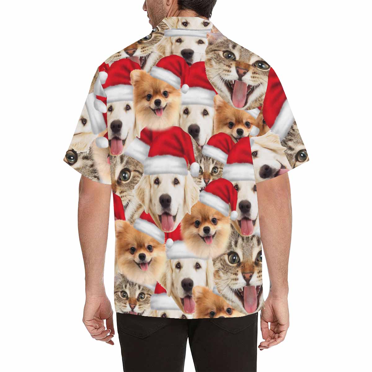 Custom Face Pet Christmas Hat Seamless Men's All Over Print Hawaiian Shirt