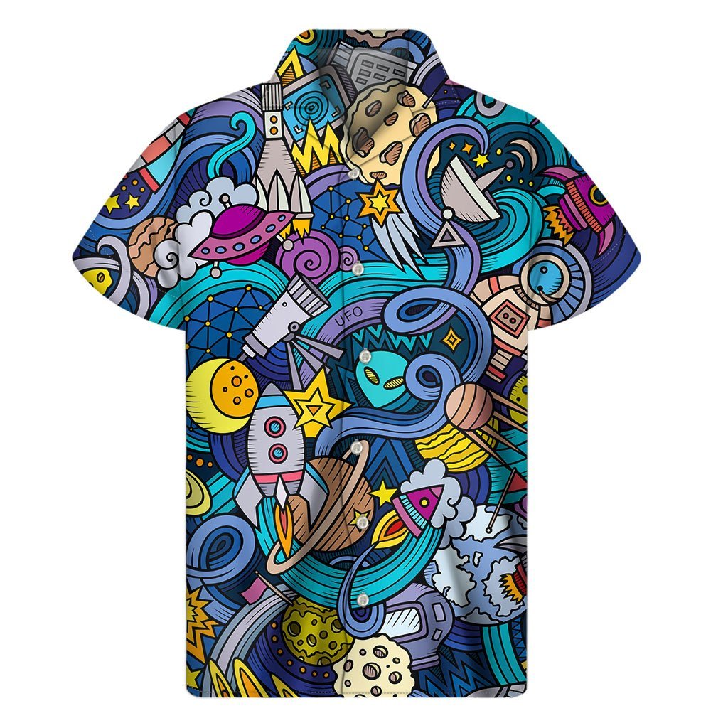 Abstract Cartoon Galaxy Space Print Mens Short Sleeve Shirt Hawaiian