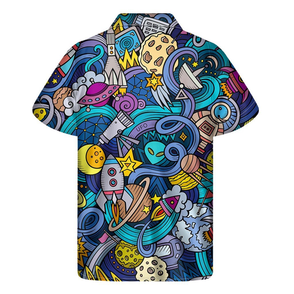 Abstract Cartoon Galaxy Space Print Mens Short Sleeve Shirt Hawaiian